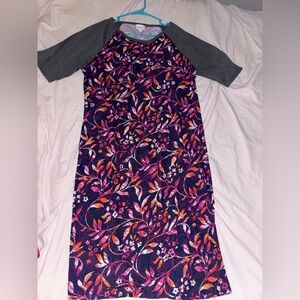 LuLaRoe Julia Gray and Pink Floral Dress